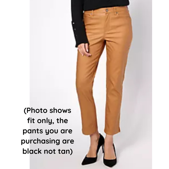 Susan Graver Sz 4 Coated Straight Leg Jeans 29"Wx17"L Sleek Black Denim A624321 - Picture 10 of 10